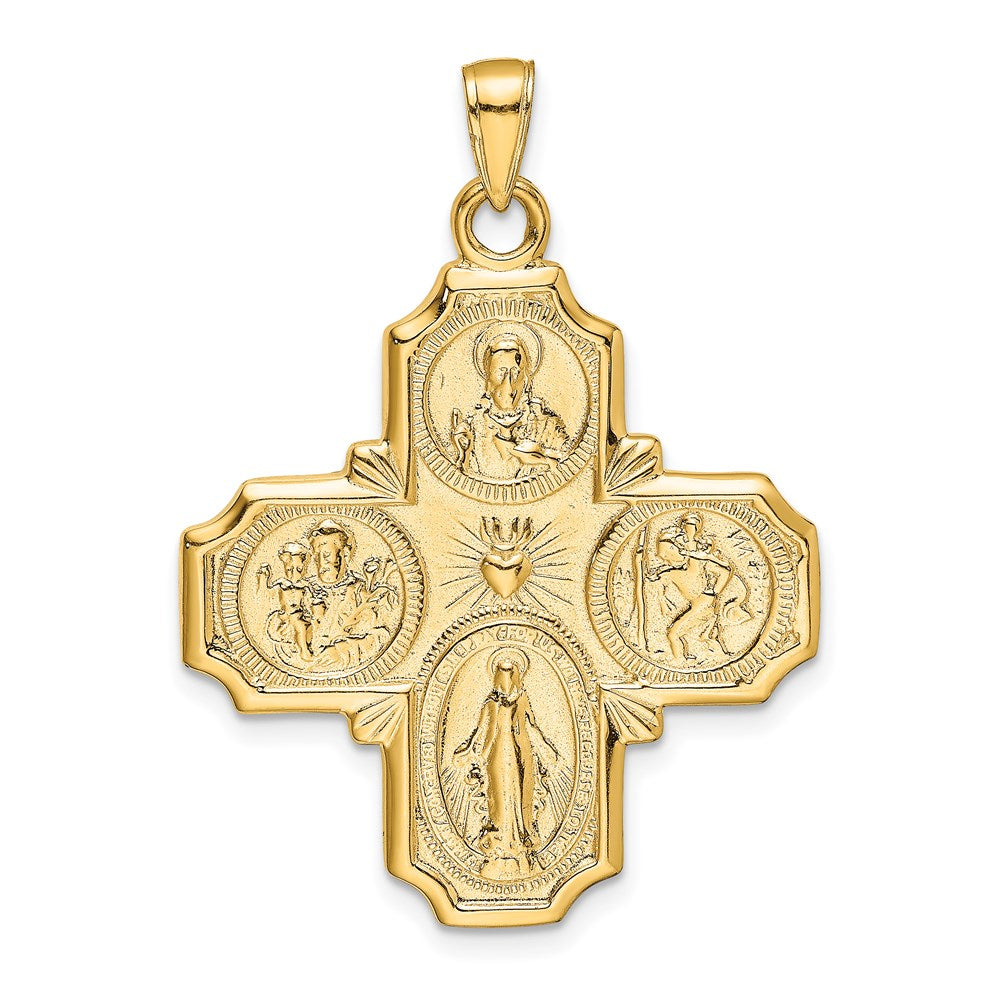 14k Polished Four-Way Medal Pendant, 39.25 x 29 mm