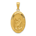 14k Polished and Satin Solid Saint Christopher Medal Oval Pendant, 31 x 15 mm