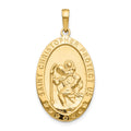 14k Polished Solid Saint Christopher Medal Oval Pendant, 33 x 17 mm