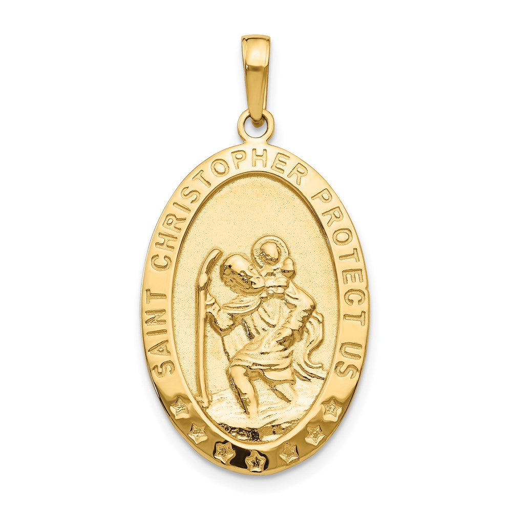 14k Polished Solid Saint Christopher Medal Oval Pendant, 33 x 17 mm