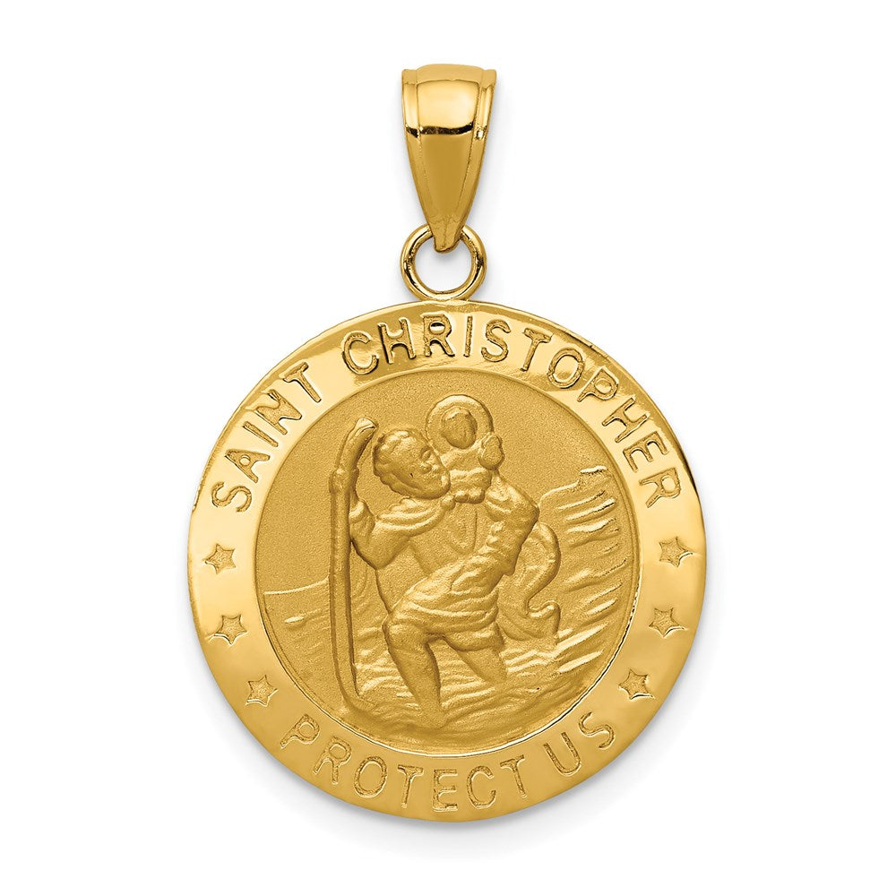 14k Polished and Satin Solid Saint Christopher Medal Pendant, 27.5 x 19 mm