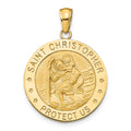 14k Polished and Satin Solid Saint Christopher Medal Round Pendant, 30 x 22 mm