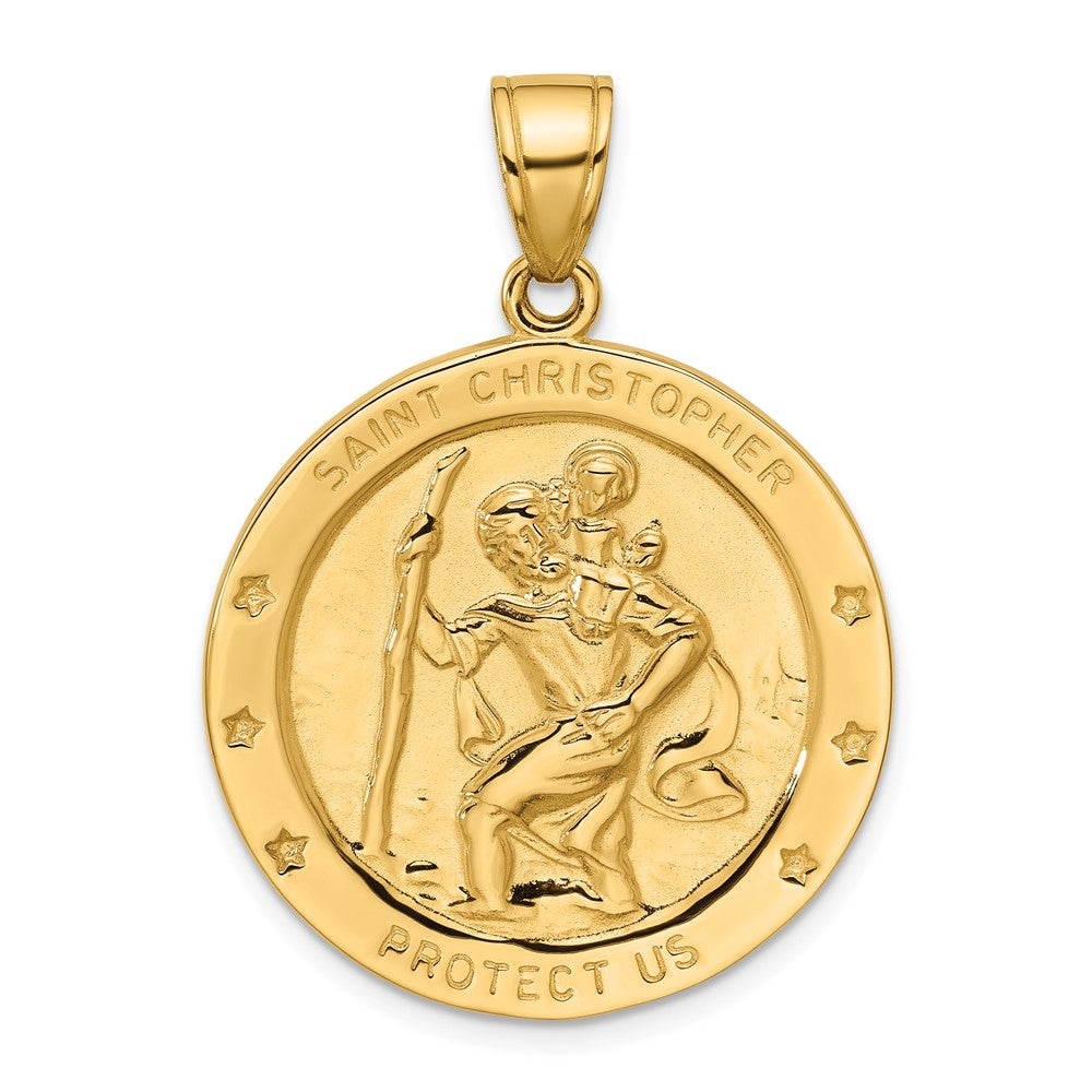 14k Polished Large Saint Christopher Medal Round Pendant, 39.5 x 29.7 mm