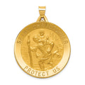 14k Polished and Satin Solid Large Saint Christopher Medal Round Pendant, 42.5 x 33 mm