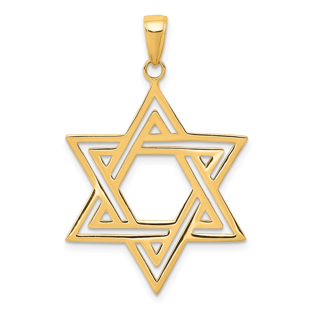 14k Solid Polished Cut-out Star of David Charm, 38 x 25 mm