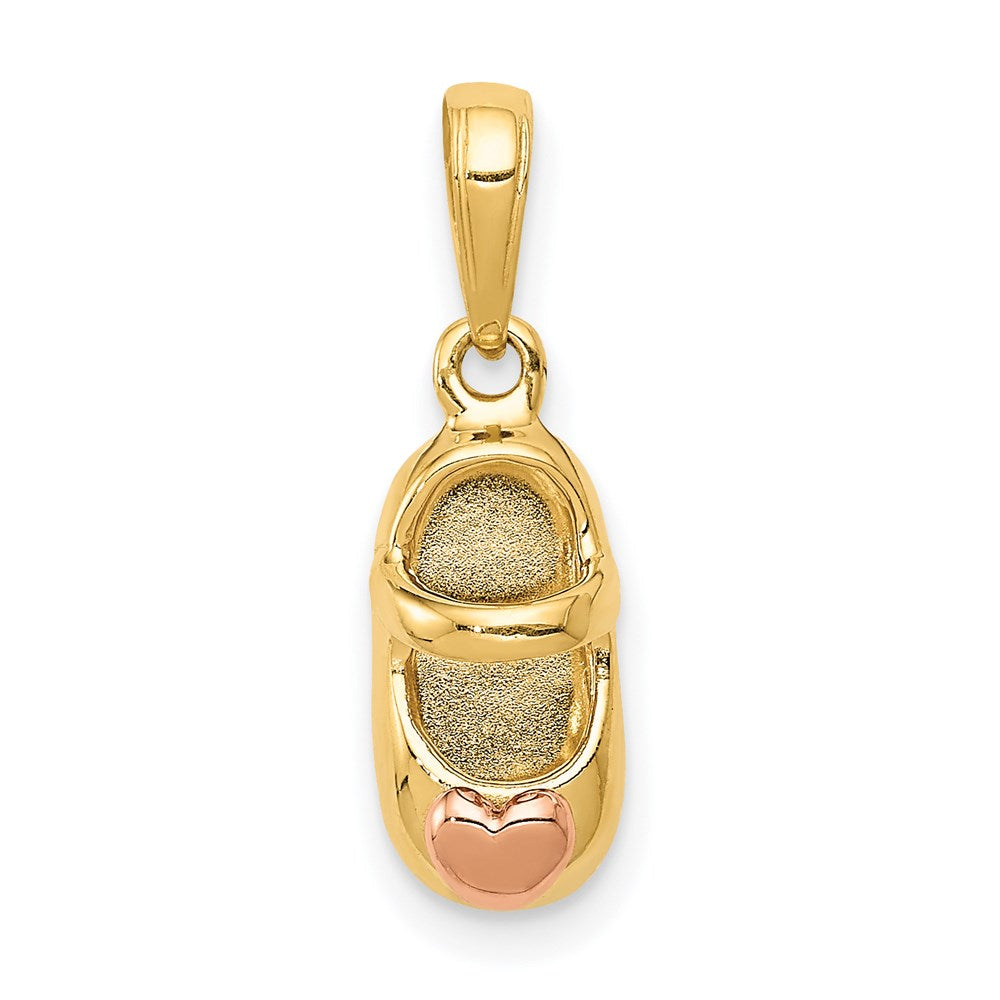 14k  3-D Two-tone Baby Shoe with Heart Charm, 21.16 x 6.85 mm