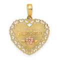 14k Two-Tone GRANDMA Heart with Flower Charm, 20 x 17 mm