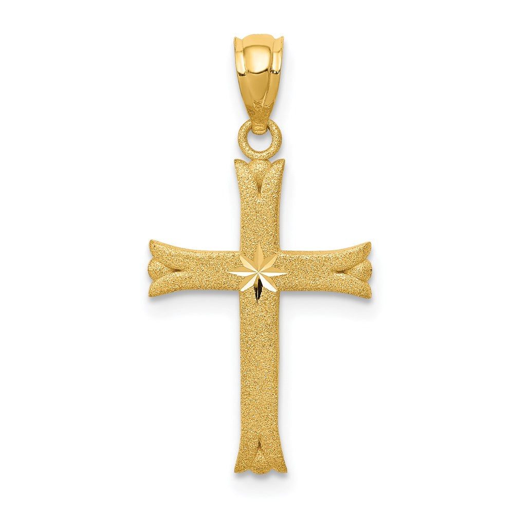 14k Satin Diamond-cut Cross Charm, 25 x 13 mm