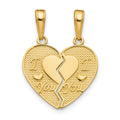 14k I LOVE YOU 2-Piece Break-Apart Heart Charm, 19 x 16 mm