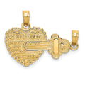 14K Polished 2-Piece Break-Apart HE WHO HOLDS THE KEY CAN UNLOCK MY HEART Charm, 17 x 23.5 mm