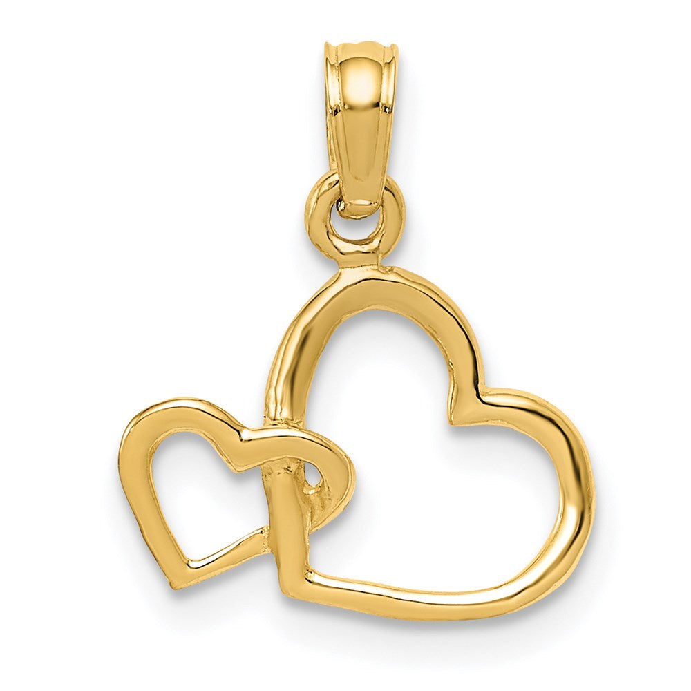 14K Polished Intertwined Double Heart Pendant, 16 x 15 mm