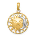 14k and Rhodium Sun and Moon Charm, 25 x 17 mm