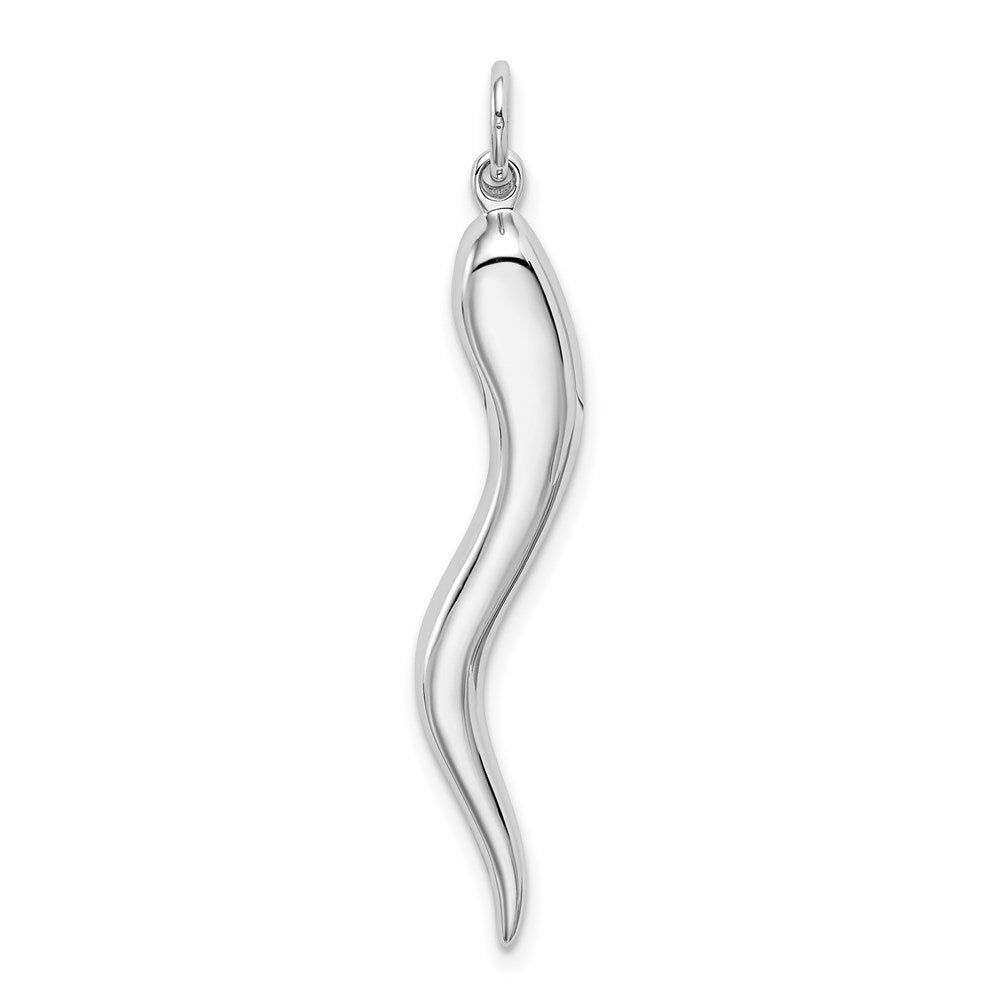 14k White Gold Solid Polished 3-D Large Italian Horn Charm, 40 x 5 mm