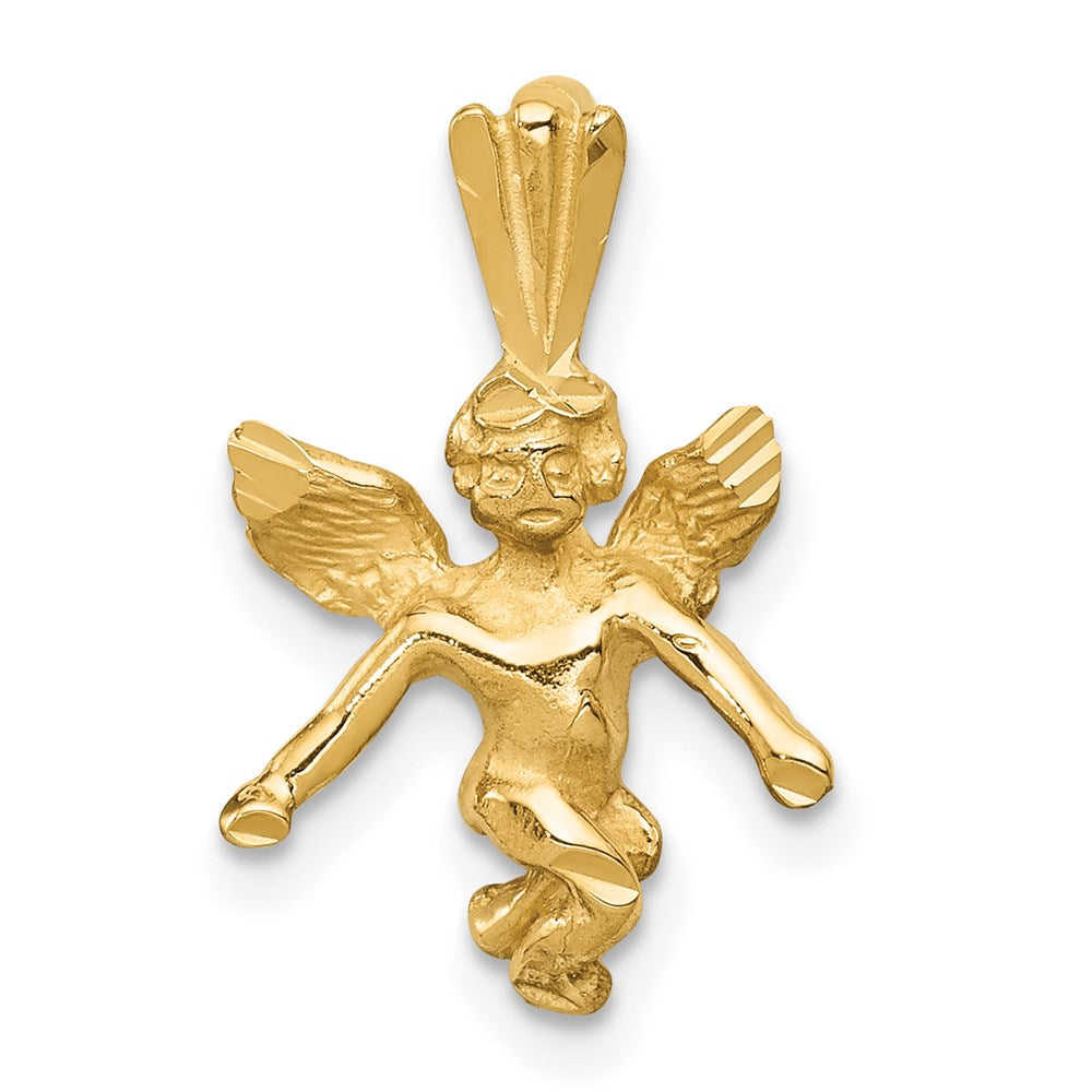 14k  3-D Satin and Diamond-Cut Angel Charm, 20 x 12 mm