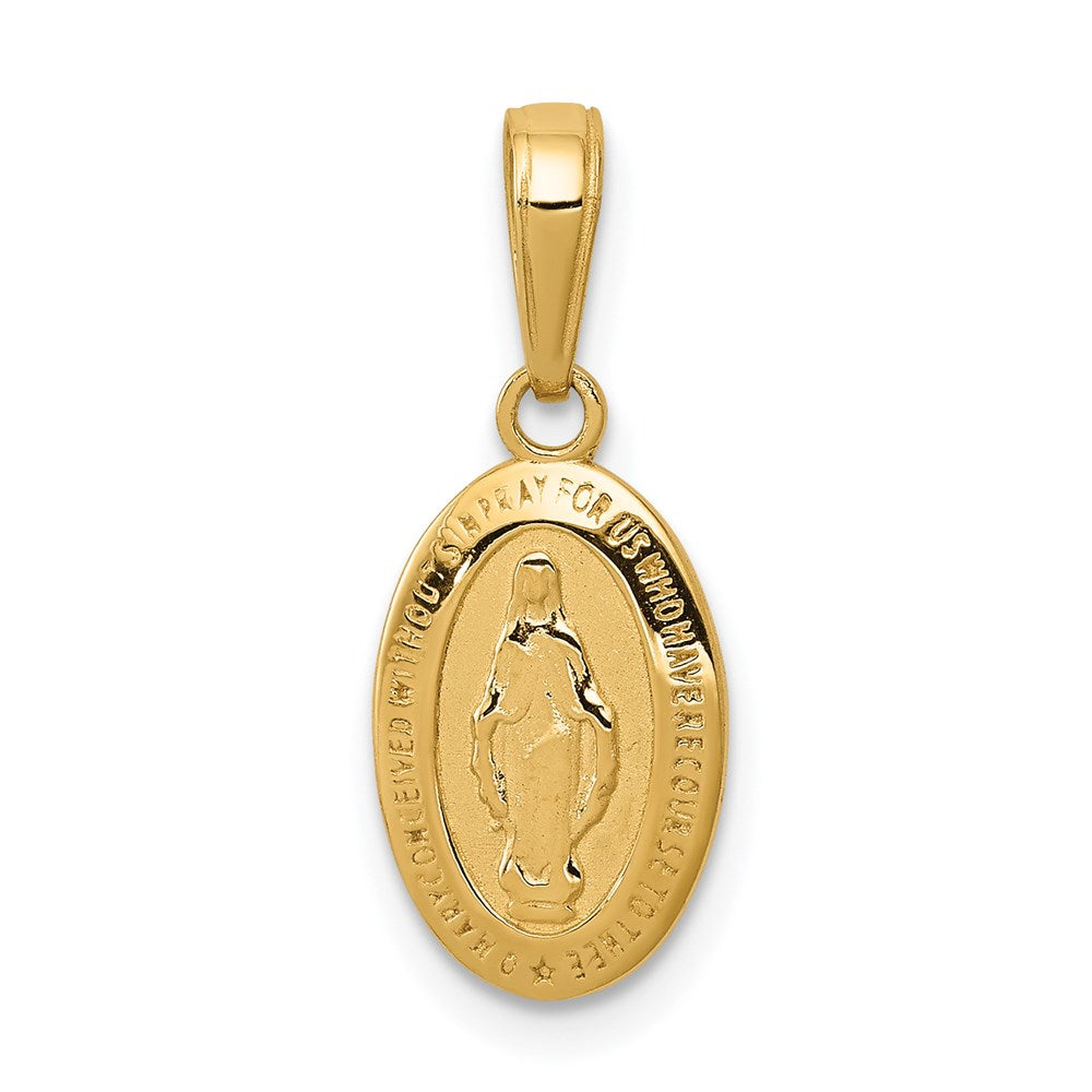 14k Polished and Satin Solid Miraculous Medal Oval Charm, 21 x 8 mm