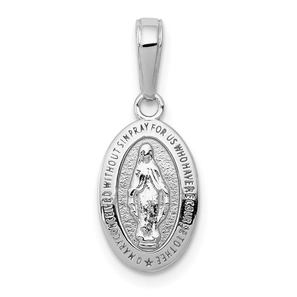14k White Gold Polished and Satin Solid Miraculous Medal Oval Charm, 21 x 8 mm