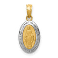 14k and White Rhodium Solid Small Miraculous Medal Oval Charm, 19.25 x 8.5 mm