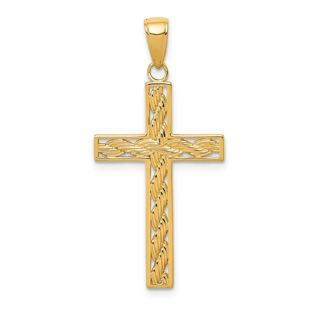 14k Rope Cross Pendant, 37 x 18 mm