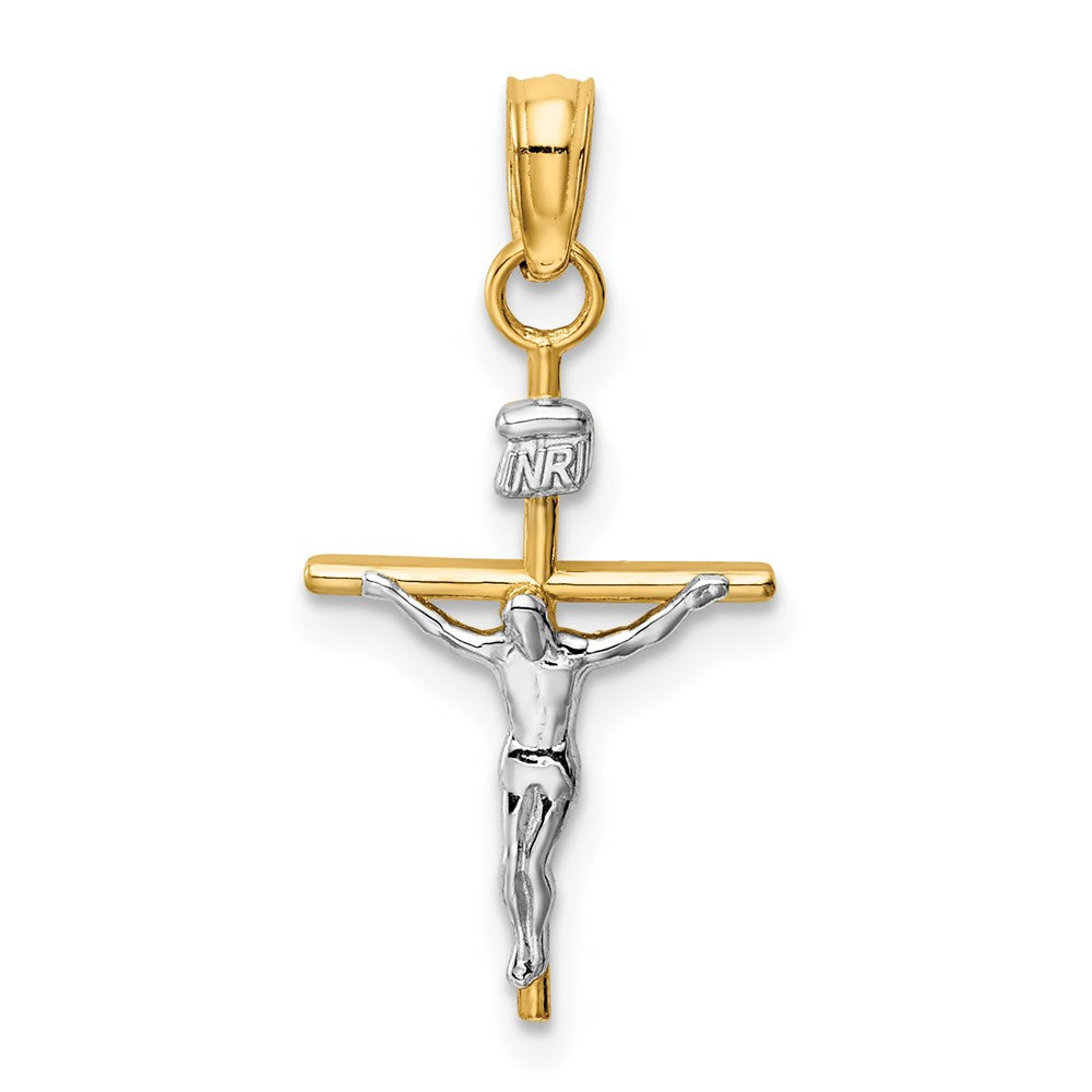 14k Two-tone INRI Crucifix Pendant, 23 x 12 mm