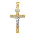14K Two-tone Diamond-cut Lattice Cross with Crucifix Pendant, 47 x 24 mm