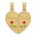 14k Enameled Flowers MOTHER - DAUGHTER 2-Piece Break-apart Pendant, 20 x 17 mm
