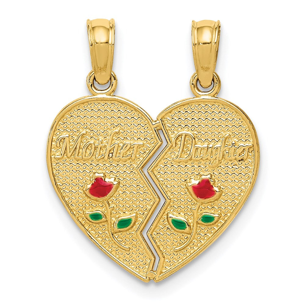 14k Enameled Flowers MOTHER - DAUGHTER 2-Piece Break-apart Pendant, 20 x 17 mm