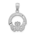 14k White Gold Solid Diamond-cut Claddagh Pendant, 22 x 14 mm