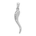 14k White Gold Solid Diamond-cut 3-D Italian Horn Charm, 30 x 5 mm