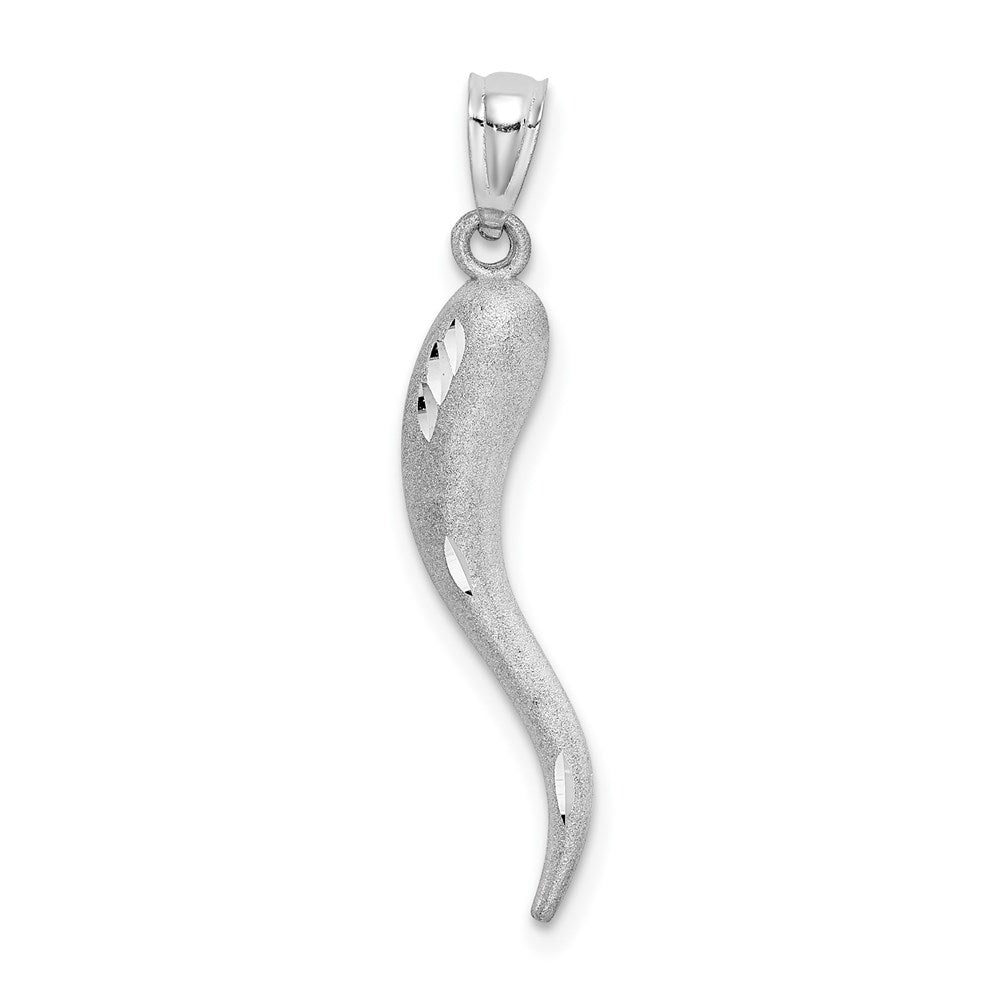 14k White Gold Solid Diamond-cut 3-D Italian Horn Charm, 30 x 5 mm