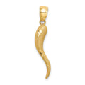 14k Solid Diamond-cut 3-D Italian Horn Charm, 30 x 5 mm