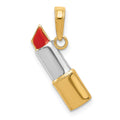 14K and White Rhodium Red Enameled Lipstick Charm, 21.75 x 14 mm