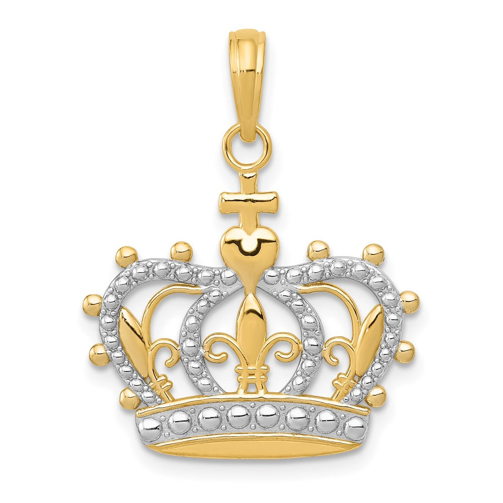 14K and White Rhodium Crown Pendant, 27 x 21.23 mm