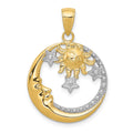 14k and White Rhodium Diamond-cut Moon/Stars/Sun Pendant, 28 x 20 mm