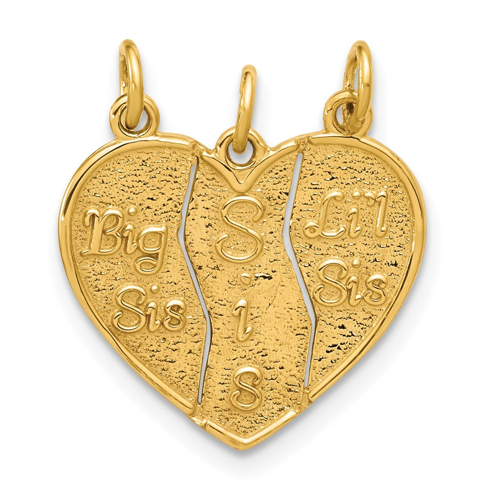 14k 3-piece Break-apart BIG SIS-SIS-LIL SIS Charm, 21 x 17 mm