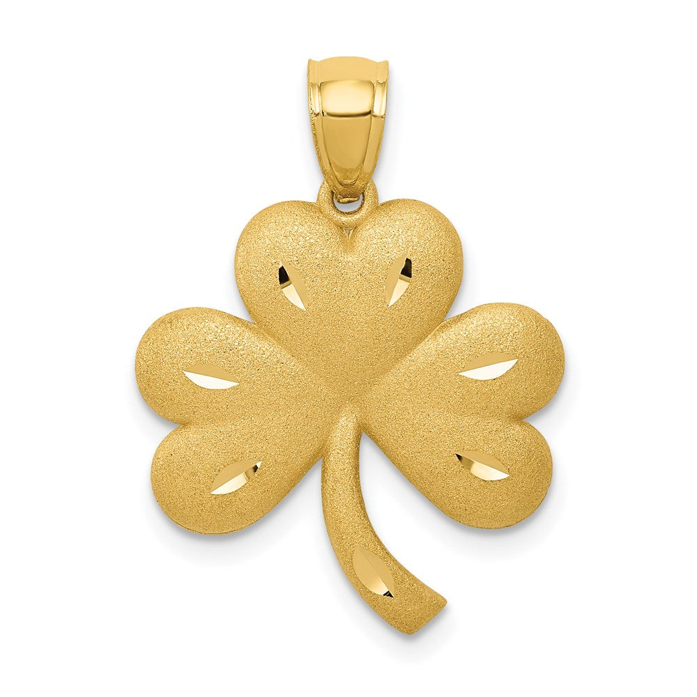 14k Brushed Diamond-cut Shamrock Pendant, 25 x 20 mm
