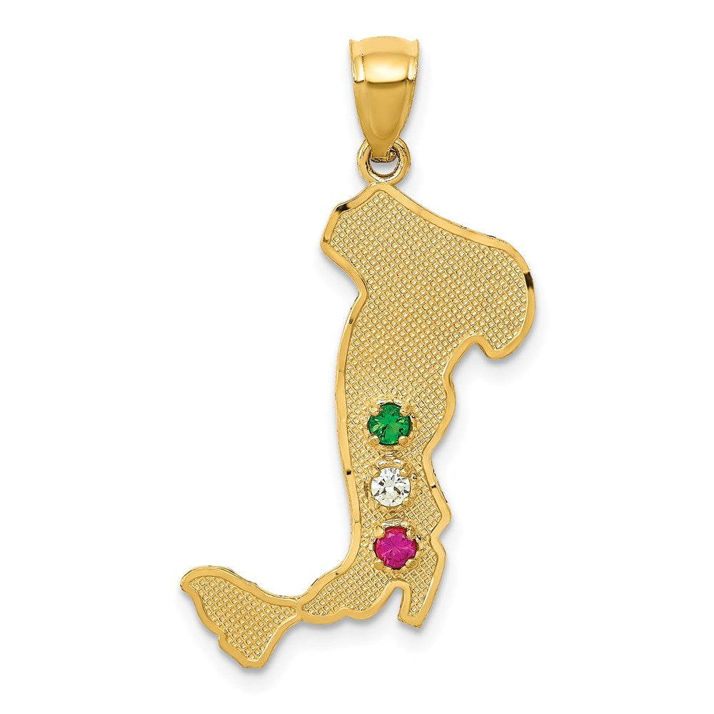 14K Italy Map with Emerald/Ruby/CZ Stones Charm, 32 x 16.5 mm