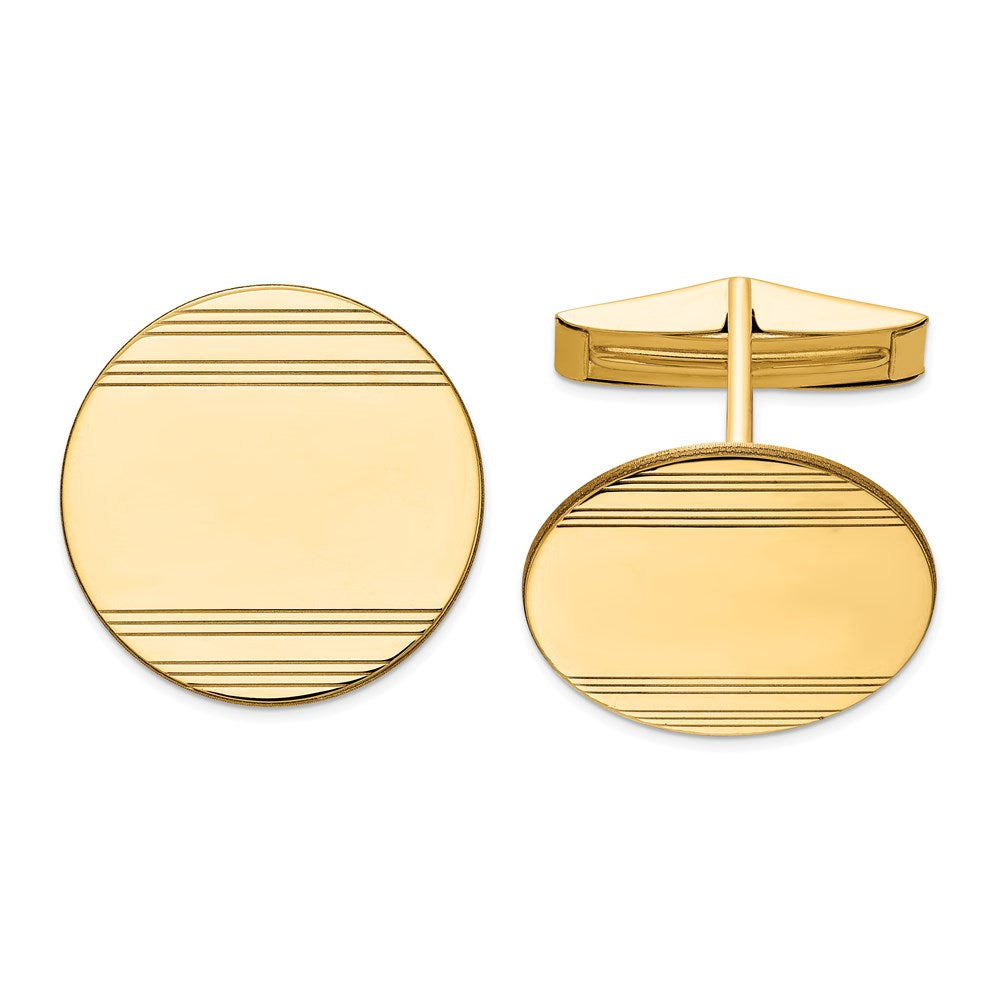 14k Mens Circular with Line Design Cuff Links