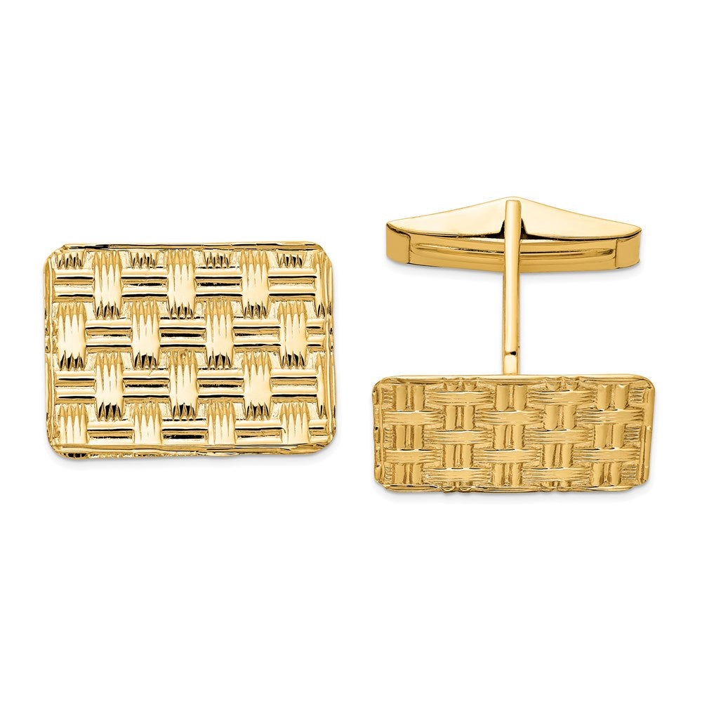 14k Mens Basketweave Textured Cuff Links