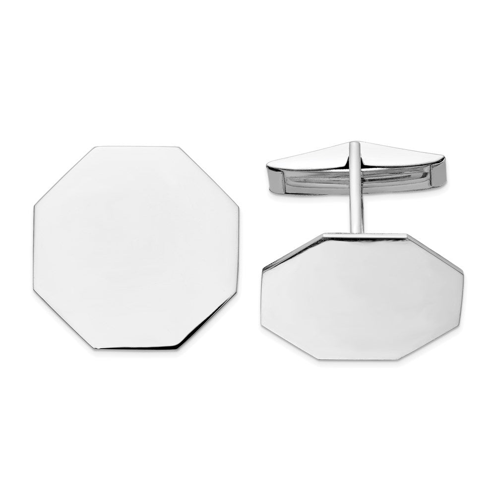 14K White Gold Mens Octagonal Cuff Links