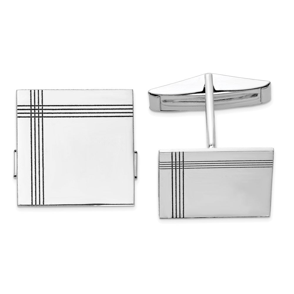 14K White Gold Mens Square with Line Design Cuff Links