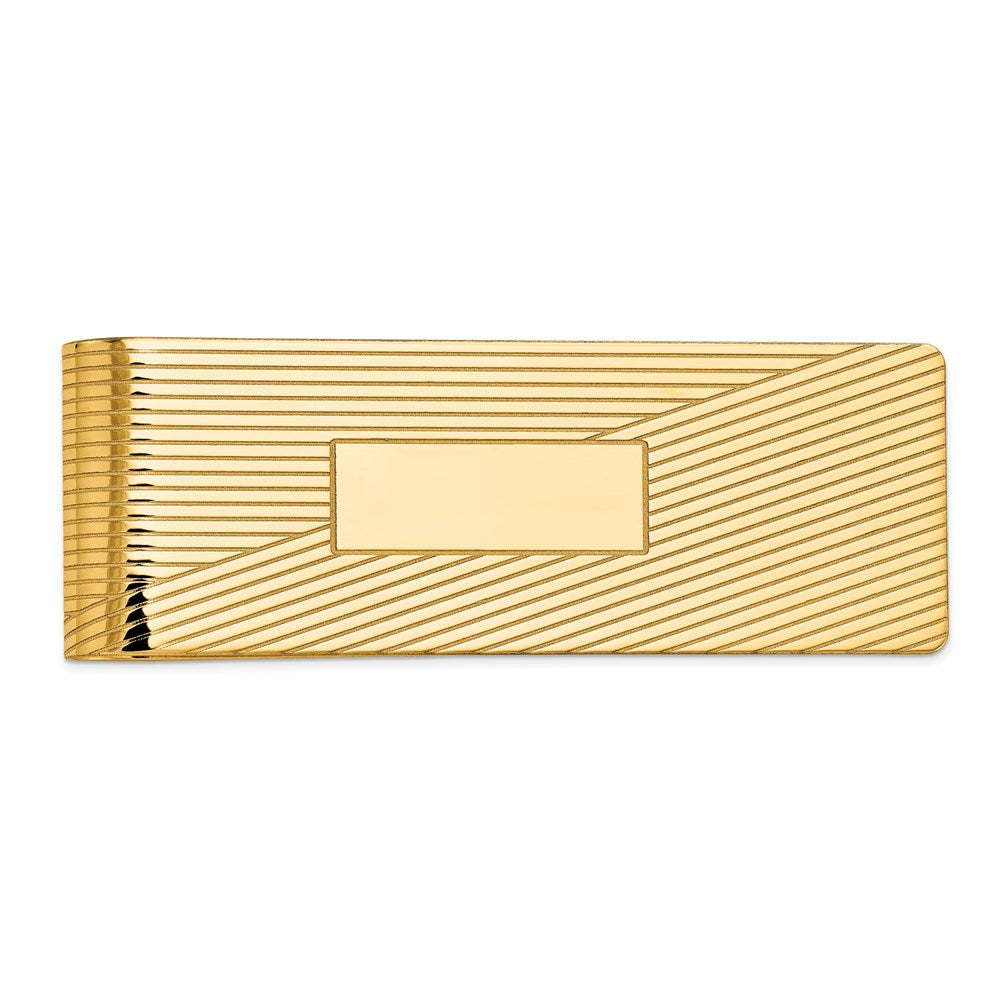 14k Mens Grooved Polished with Engraving Area Money Clip