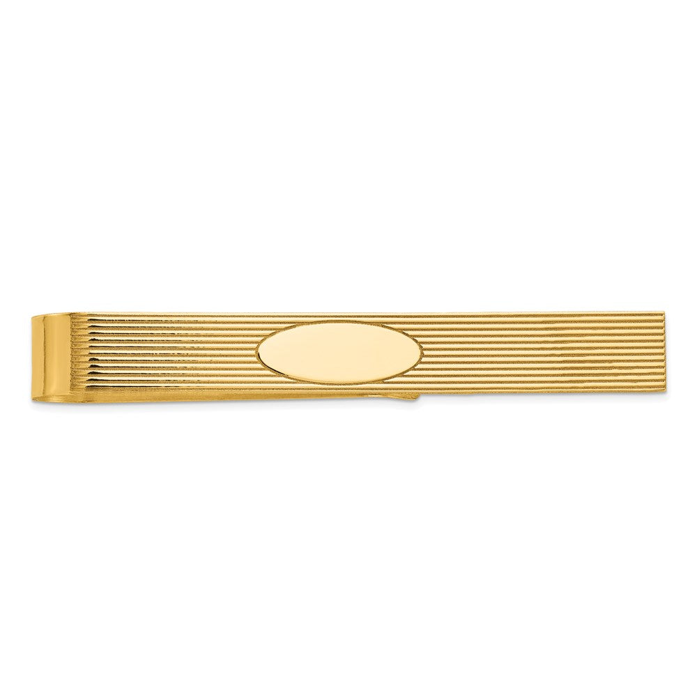 14k Mens Grooved with Engravable Oval Tie Bar