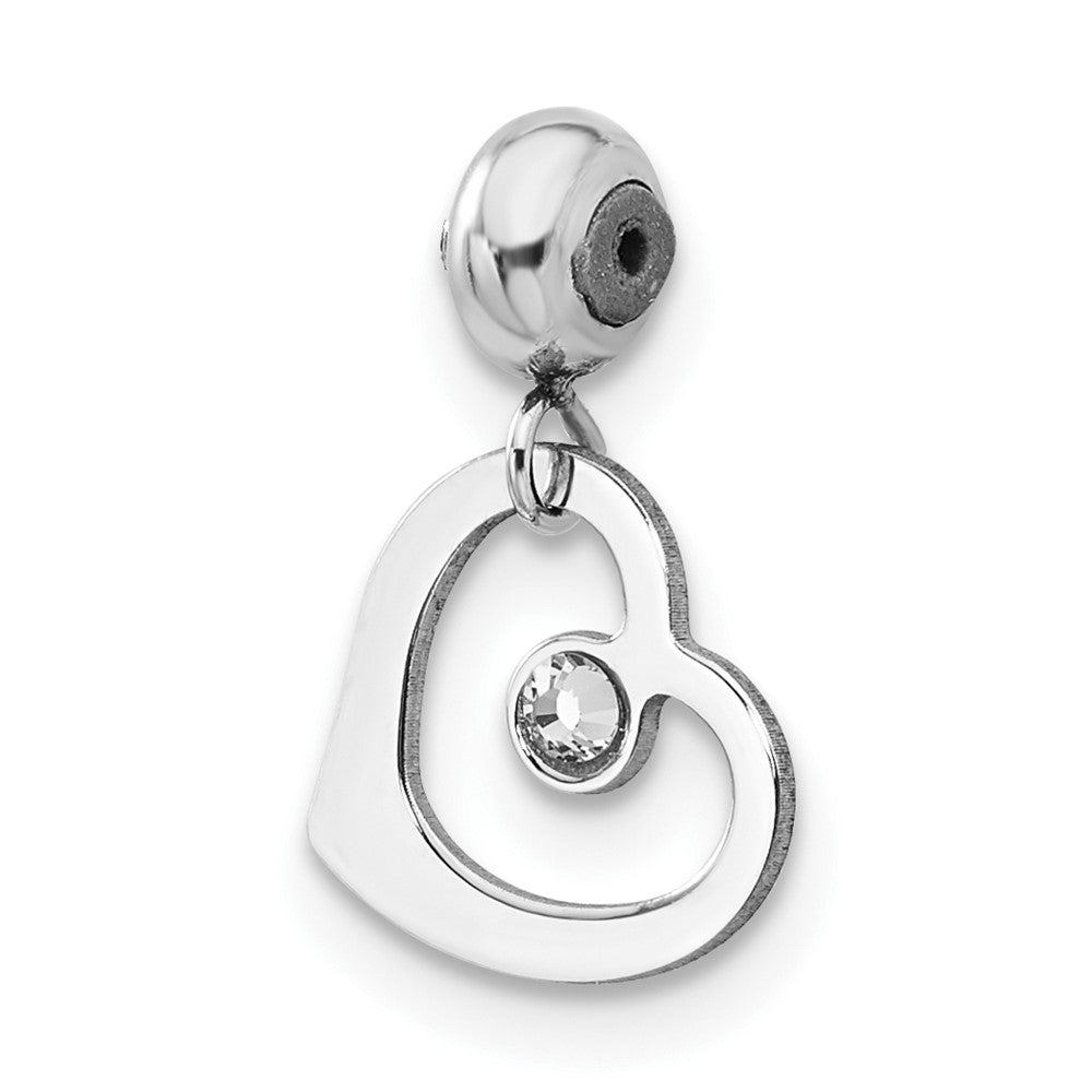 Sterling Silver Rhodium-plated MeMi Heart with Crystal Charm