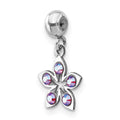 Sterling Silver Rhodium-plated MeMi Flower with Crystal Charm, 0.54 g - ID5S9ME181-SS8L7