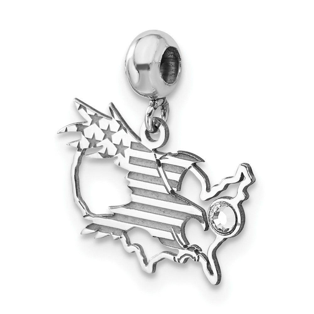 Sterling Silver Rhodium-plated MeMi America with Crystal Charm