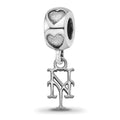 Sterling Silver Rhodium-plated LogoArt New York Mets NY on Heart Bead, 0.38 x 0.38 mm