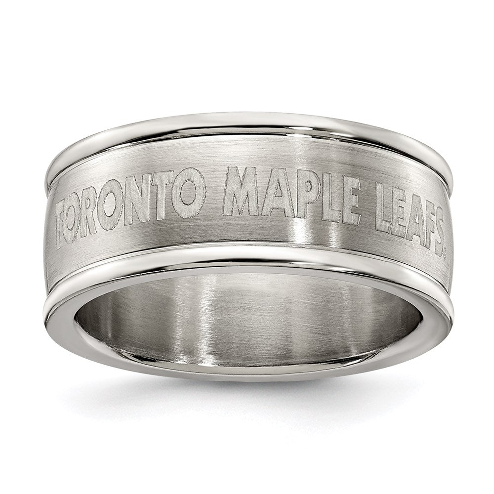 TORONTO MAPLE LEAFS STAINLESS STEEL LOGO BAND RING SIZE 9, 0.7 x 0.3 mm