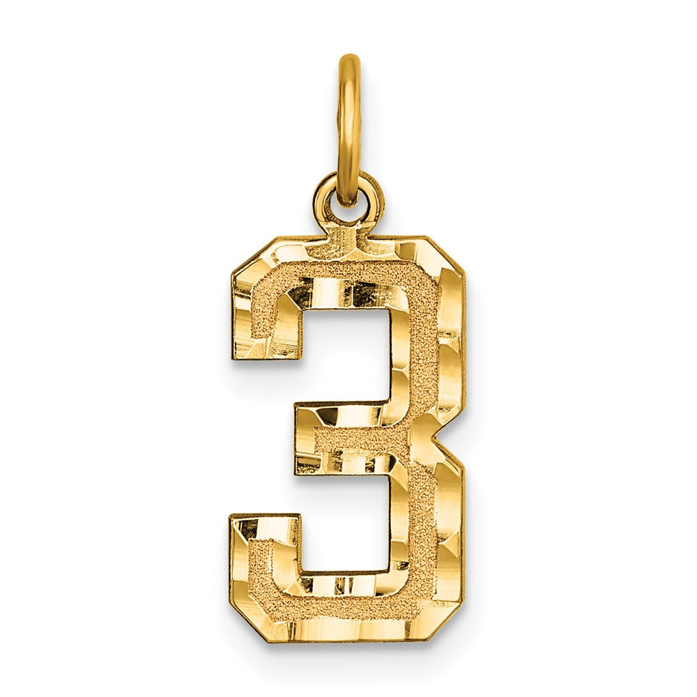 14k Medium Diamond-cut Number 3 Charm, 19.48 x 9.75 mm