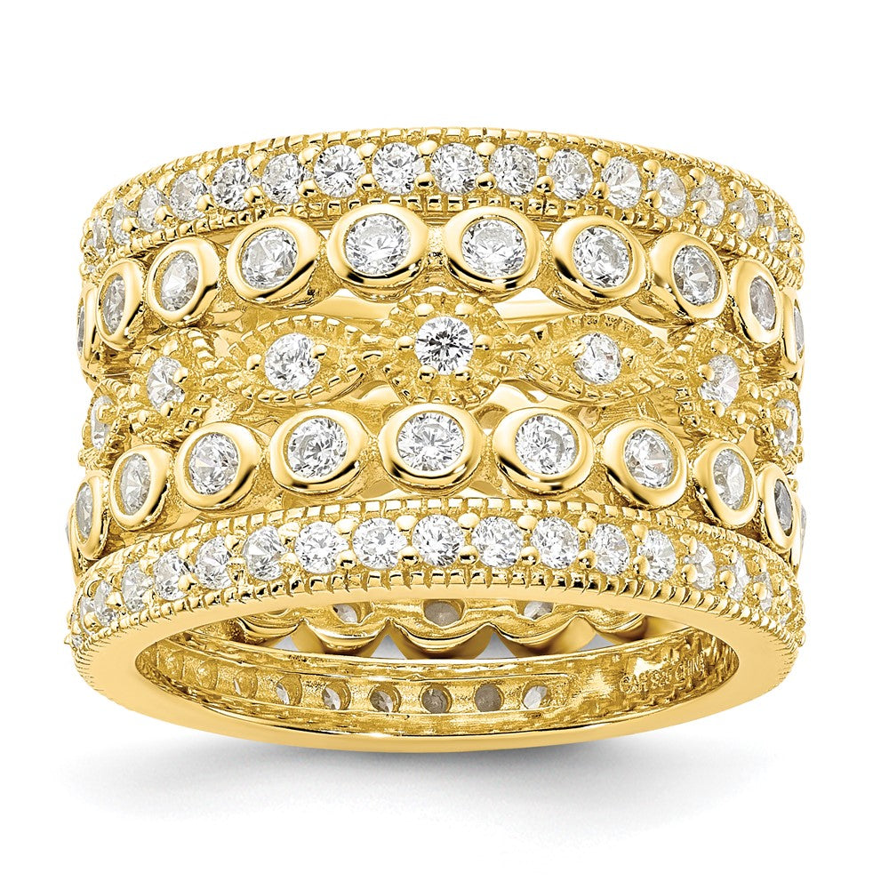 Affordable Expressions Sterling Silver Gold-plated CZ Five Ring Set, Size 6