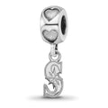 Sterling Silver Rhodium-plated LogoArt Seattle Mariners S on Heart Bead, 0.38 x 0.38 mm
